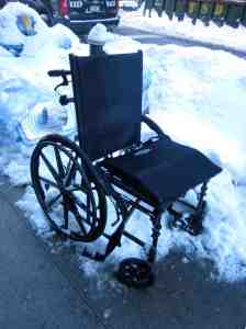 "Hey look, I found Granny's old wheelchair! Put it outside or what?"