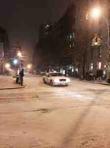 White cab on white street.