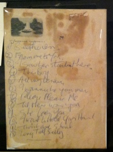 The set list John Lennon wrote for the Beatles first concert in the US.