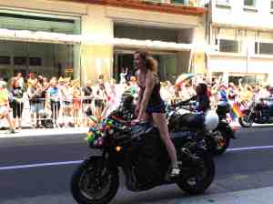 Glam Dyke on Bike at parade's start.