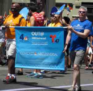 Peacock network banner and a sign of corporate sponsorship.