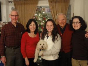 Chirstmas 2012 (l to r) Axel, Dovima, Sweet Pea holding Thurber, Dad, Me photographed by Herb.